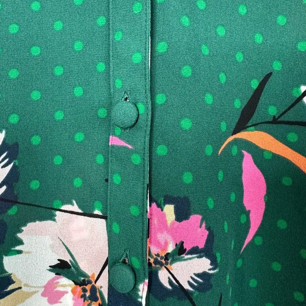 Express Green Floral Portofino Button Front Blouse
